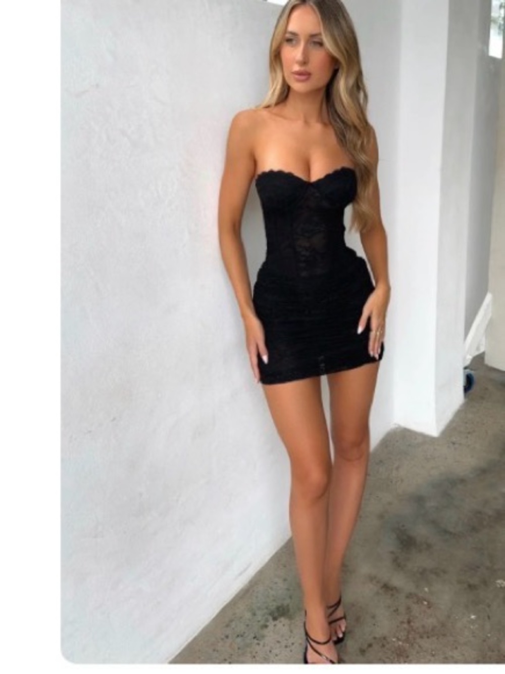 Strapless Black Lace Mini Dress with Sweetheart Neckline